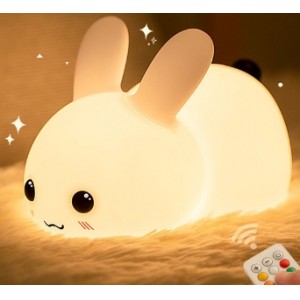 玉兔LED硅胶小夜灯创意礼品USB充电七彩遥控调光儿童伴睡拍拍灯