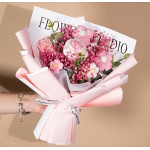 满天星干花玫瑰针织花束毛线手工编织花成品毕业生日礼物